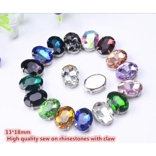 Free shippment! fancy 13*18mm oval sew on crystal beads with metal claw setting ,Sewing beads stone 25pcs/lot