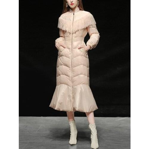 Featured Shiny Down Jacket For Women Winter New Pink Elegant Mermaid Down Coats Thick Special Design Tassel White Duck Down Coat