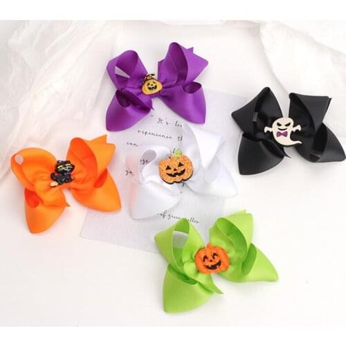 Halloween Baby Girl Hair Ring Rubber Band Hairpin Bow Pumpkin Skull Hair Clips Colorful Barrettes Bebes Accesorios Kids Headwear