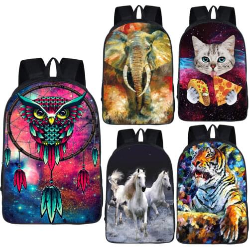 Owl / Puppy Dog Elephant / Kitten Cat Children School Bags for Teenager Girl Boys School Backpacks Women Rucksack Kids Daypack