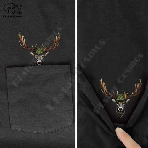 PLstar Cosmos T Shirt summer pocket Hat deer printed t-shirt men women shirts tops funny cotton black tees Drop shipping