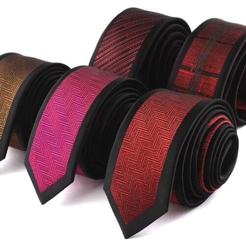 High Quality 2019 New Designers Brands Fashion Business Casual 5.5cm Slim Ties for Men Skinny Necktie Wine Red with Gift Box