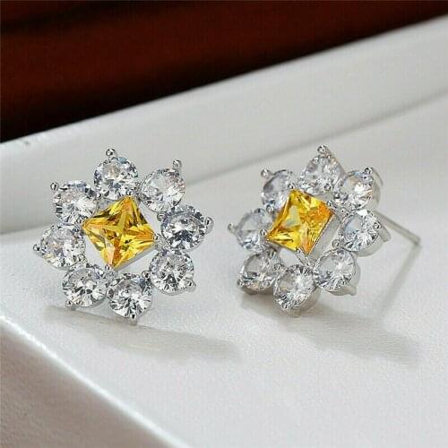 Huitan Fresh Style Flower Stud Earrings with Brilliant Cubic Zirconia Women Wedding Earrings Good Quality Simple Stylish Jewelry