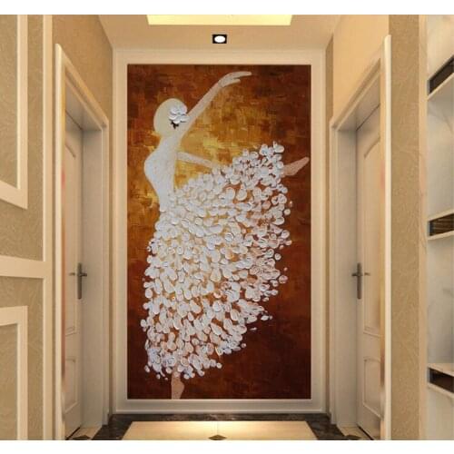 Bacaz Oil Painting Print Ballet Dancing Girls Decor 8d Papel Murals Wallpaper for Living Room 3d Photo Murals 3d Wall Stickers