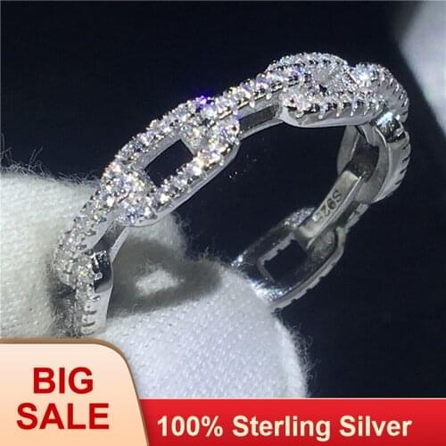 Handmade Chain Shape Promise ring 100% Soild Silver color Jewelry AAAAA Zircon cz Engagement wedding band rings for women