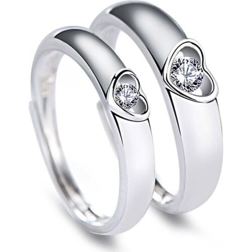 Heart Shape Ring for Women Men Lover 925 Silver Jewelry with Zircon Gemstone Open Finger Rings Wedding Party Promise Ornaments