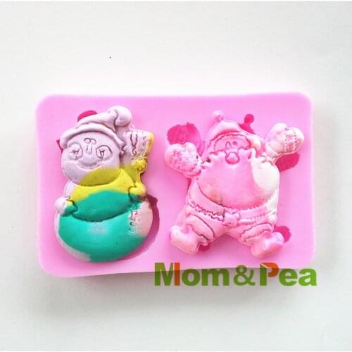 Mom&Pea 0455 Free Shipping Christmas Santa Claus & Snowman Silicone Mold Cake Decoration Fondant Cake 3D Mold Food Grade DIY
