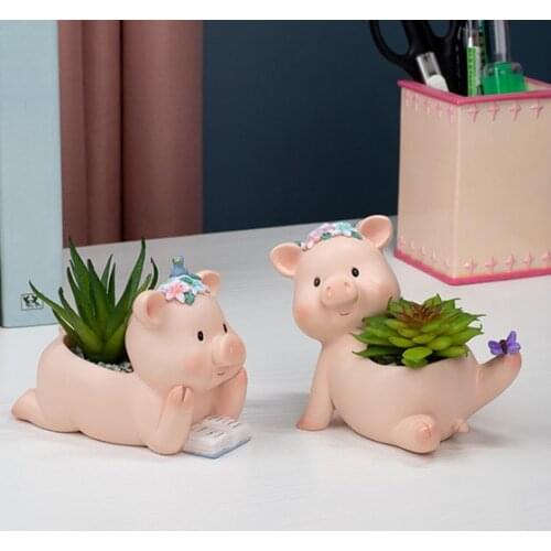 Cute Piggy Flower Pot Resin Planter Bonsai Indoor Home Decor Ornaments Gardening Supplies Succulent Pot Plant Pot