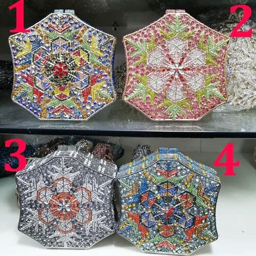 Multi-Colored Diamond Clutch Purse Hexagon Snow Shape Crystal 6 Colors Party Nightclub Handbags Mini Lady Minaudiere Clutches