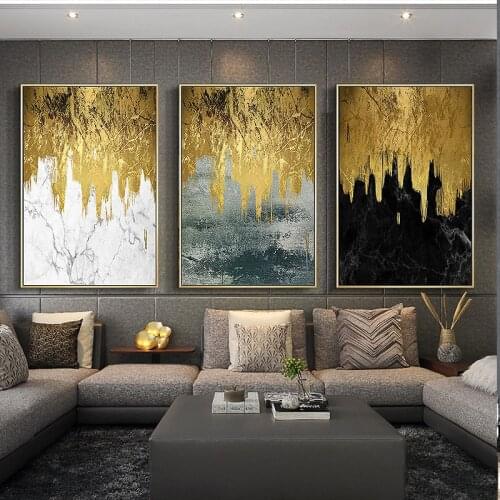 Modular Wall Artwork Canvas Paintings Pictures 3 Panel Golden Abstract Prints Poster Spray Home Decoration For Living Room Frame