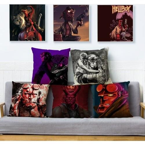 Cartoon Hellboy Print Cushion Cover 45*45 Square Pillow Covers Beige Linen Pillows Cases Sofa Home Decor Pillowcase