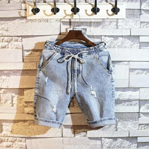 Summer Men Denim Shorts Hole Ripped Homme Short Jeans Cotton Trousers Free Shipping Classic Japanese Casual Denim Beachwear