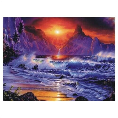 5D Diamond painting Kit DIY full edging landscape beach diamond embroidery, diamond mosaic home decoration mural gift T271