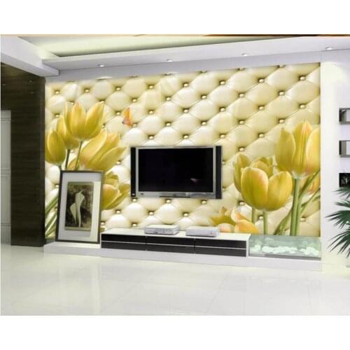 Wallpaper 3d Mural For Living Room Tulip plaid TV Backdrop Bedroom Photo Wall Paper 3D wall Modern Custom 3D Wallpaper