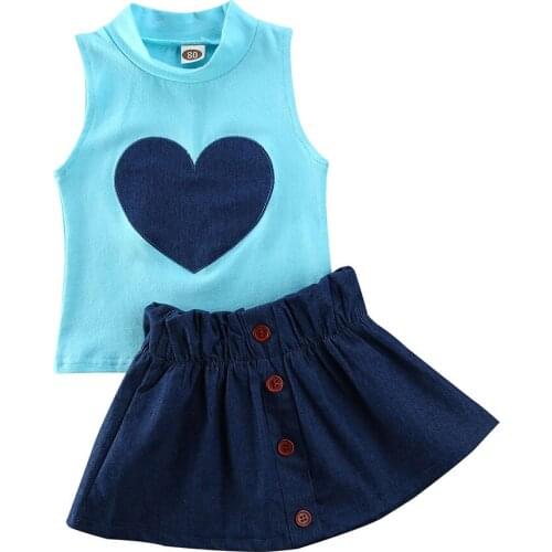 New Fashion Heart-shaped Toddler Girl Sleeveless Tops Short Dress 2pcs Outfits