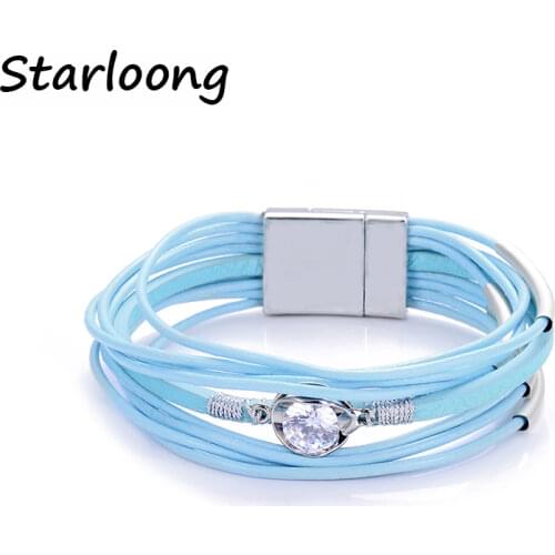 New trendy Zircon charm ccb tube multilayer multicolor geniune leather cord magnetic clasp bracelets bangles for women and men