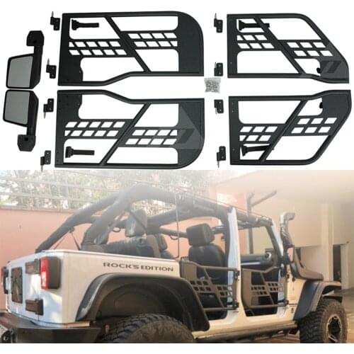 One Set Black Steel Half Tube Doors With Side Mirror for Jeep Wrangler JK 07-15 4 Doors Auto Accessories