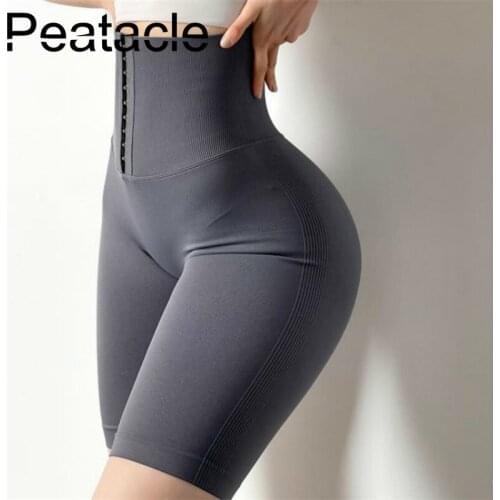 Peatacle Buckles Fitness Shorts Women Hip-lifting High Waist Tight-fitting Quick Dry Five-point Yoga Running Gym Workout