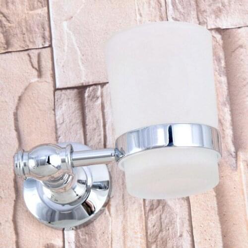 Polished Chrome Brass Single Toothbrush Holder With Scrub Glass Cup Wall Mounted Bathroom Accessories aba792