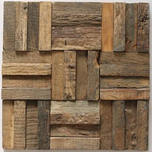 Strip wood mosaic rustic wood backsplash tile bedroom wall tile ancient wood mosaic panels mesh backing wall and floor