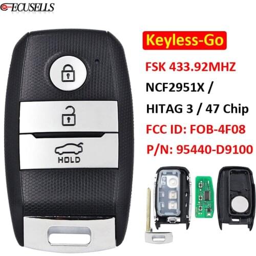 Keyless Go 3 Buttons Remote Smart Car Key Fob 433Mhz ID47 Chip FCC ID: FOB-4F08 P/N: 95440-D9100 for Kia Sportage 2016 2017