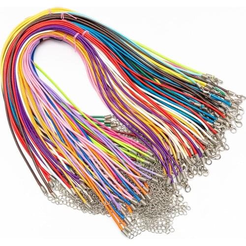 50pcs 2.0mm/45cm Jewelry Cord Lobster Clasp Necklace Rope Waxed Leather Cord Necklace Lanyard Pendant Cords Bracelet Making