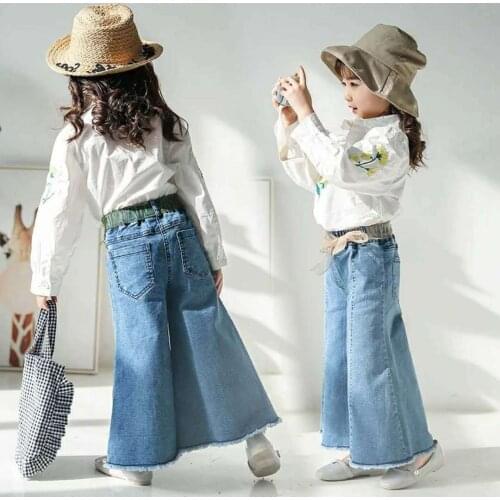 Girls' Pants Retro Lace-Up Flared Jeans 2021 Autumn Spring Clothes New European And American Fashion Kids ChildrenS Clothing