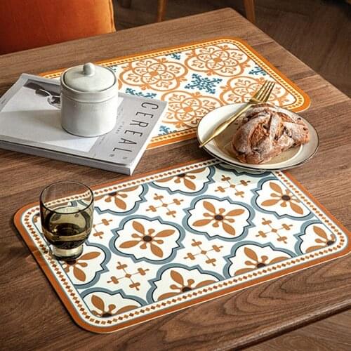 Retro light luxury leather western placemat Insulation pads bowl mat anti-slip table mat Coaster waterproof tablecloth 40x30cm
