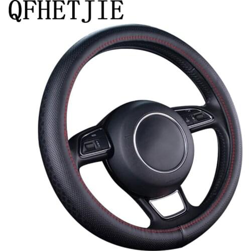 100% Leather Universal Car Steering-wheel Cover 37CM-38CM Anti-Slip/ Sport Auto Steering Hood Protection Steering Wheel Styling