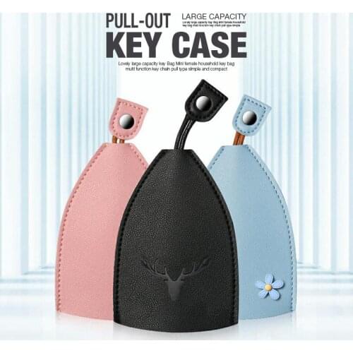 Pull-Out Key Case - Key Holder Portable Leather Housekeeper Car Keychain Holder Unisex Wallet Cover Simple Solid Color Storage B