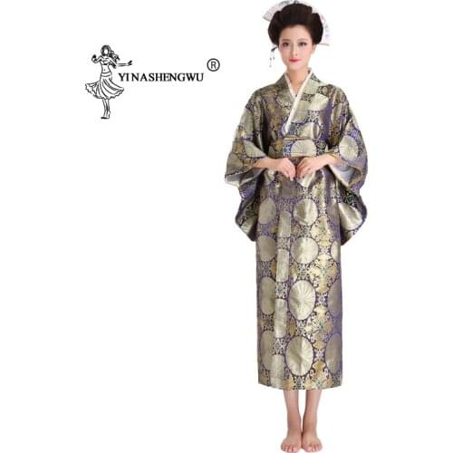 Yukata Women Japanese Traditional Floral Print Long Kimono back bow-knot Stage Costume Japan Femme Cosplay Cotume Asian Clothing