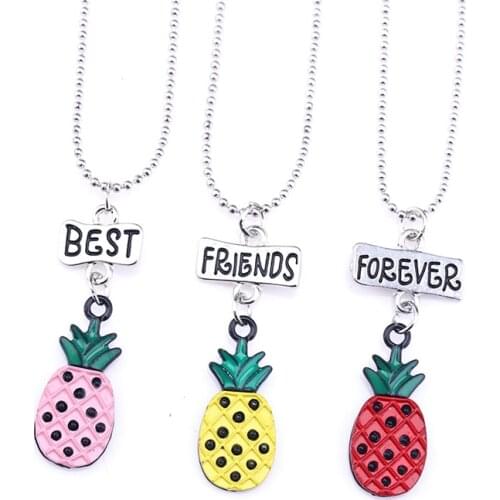2018 Alloy Pink Yellow Red Pineapple Pendant Necklace Best friends Friendship BFF 3 Jewelry Gifts For Friends