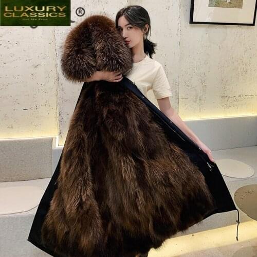 Fur Coat Female Real Real Raccoon Fur Liner Woman Parkas 2021 Winter Clothes Women Luxury Fur Collar Warm Overcoat 208