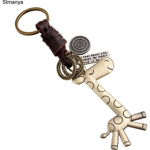 Giraffes Keychain - High Quality New Fashion Retro Key Chain Punk Key Ring Cute Animal Giraffes keyring Leather Jewelry 17352