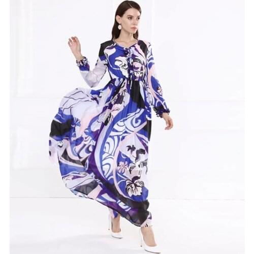 Spring Summer Fashion Elastic waist Boho Maxi Dresses Womens Long Sleeve Stripe Flowers Print Holiday Elegant beach Long Dress