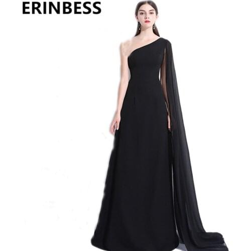 Vestido De Festa One Shoulder Black Mermaid Evening Dresses Robe De Soiree 2019 Long Floor Length Chiffon Party Dress