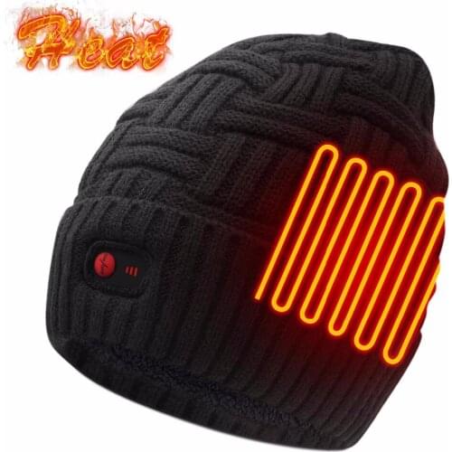 7.4V Heated Hat Winter Unisex Soft Rechargeable Battery Durable Heating Beanie Cap Black Warm Knit Cap Hat