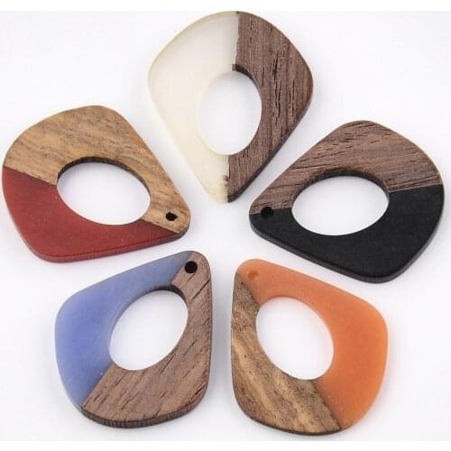10 PCS Jewelry Making Handmade Mixed Color Twisted Oval Resin & Wood Pendants Necklace Earring Making Charm Pendant for DIY