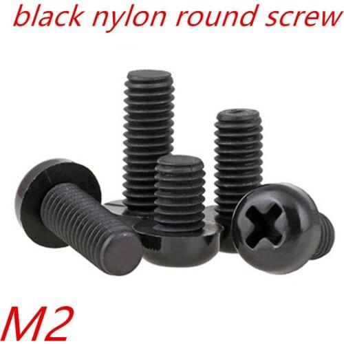 1000Pcs M2*3/4/5/6/8/10/12 Black Plastic Nylon Round Pan Phillips Head Screw Bolt Hex Nut