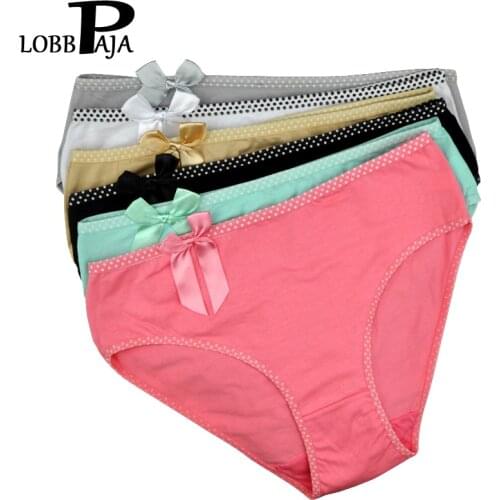 LOBBPAJA Pack 6 PCS Women Underwear Cotton Mid Waisted Cute Bow Ladies Briefs Panties Everyday Lingerie Plus Size XXL 3XL 4XL