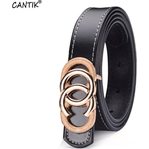 CANTIK Ladies Ring Slide Buckles Metal Womens Quality Real Cowhide Leather Belts 2.3cm Width Clothing Accessories FCA059