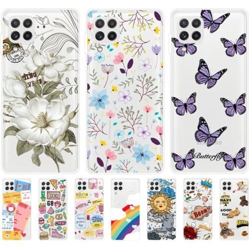 Fashion Label Girl Boy Phone Cases For Samsung Galaxy A22 4G 5G A 22 2021 SM-A226B Case Clear Cute Flower Printed Soft TPU Cover