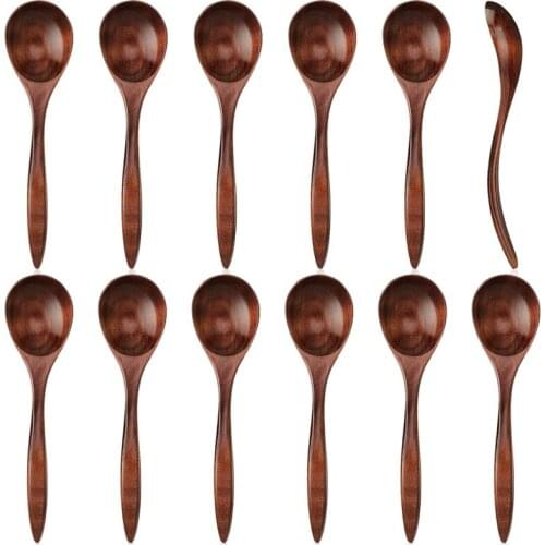 Wooden Spoons Wood Soup Spoons for Eating Mixing Stirring Long Handle Spoon with Japanese Style Kitchen Utensil 12Pieces
