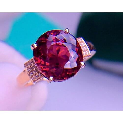 E515 Fine Jewelry Real 18K Rose Gold AU750 100% Natural Red Tourmaline Gemstone 4.6ct Female Rings for Women Fine Ring