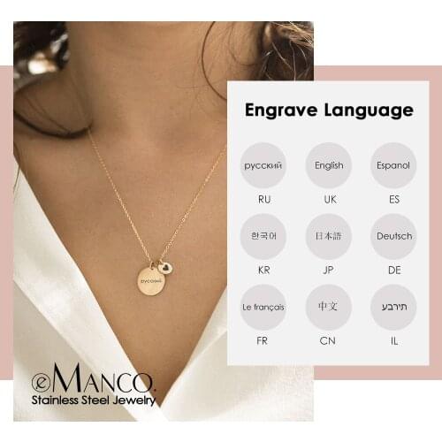 EManco Laser Engrave Custom Initial Necklace Language Name Letter Necklace women Stainless Steel Choker Necklaces for women