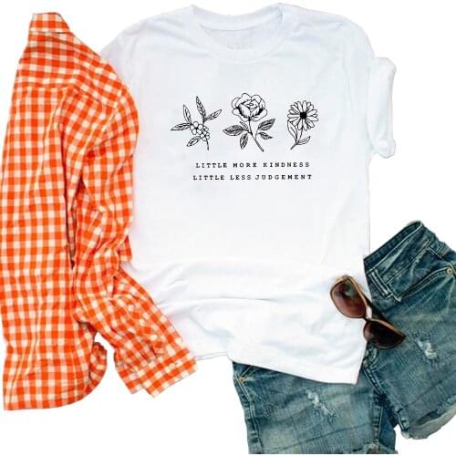Harajuku little more kindness little less judgement Vegan shirt cotton t shirt for women summer tops graphic tees plus size