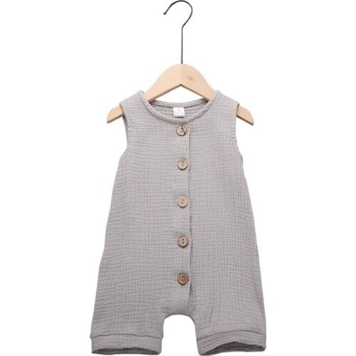 Newborn Baby Girls Boys Cotton Linen Vest Romper Jumpsuit Sleeveless Solid Playsuit Sunsuit Clothes Outfit Summer