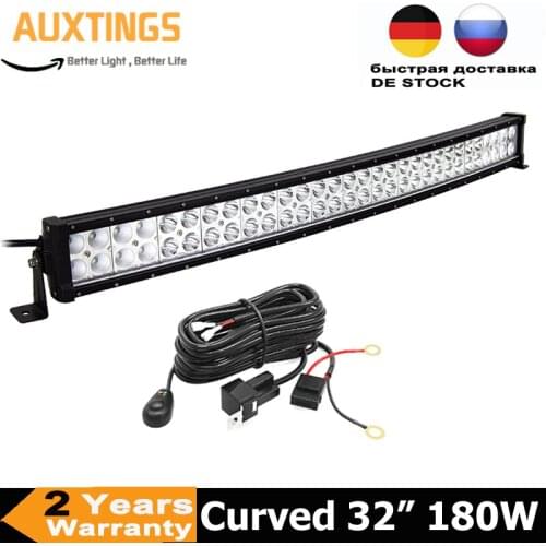 Curved 32" 180W LED Light Bar Spot Flood Combo Beam For SUV 4WD UTE Universal Car Boat UAZ ATV Motor