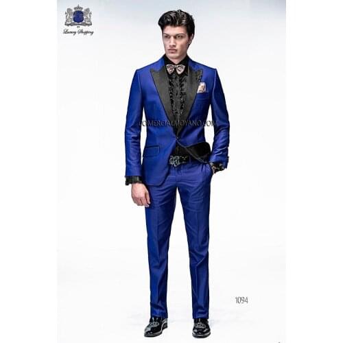 JELTONEWIN Royal Blue Satin Wedding Men Suit 2021 Formal Slim Fit Male Blazer Party Custom Groom Tuxedo 2 Pieces Suits For Men