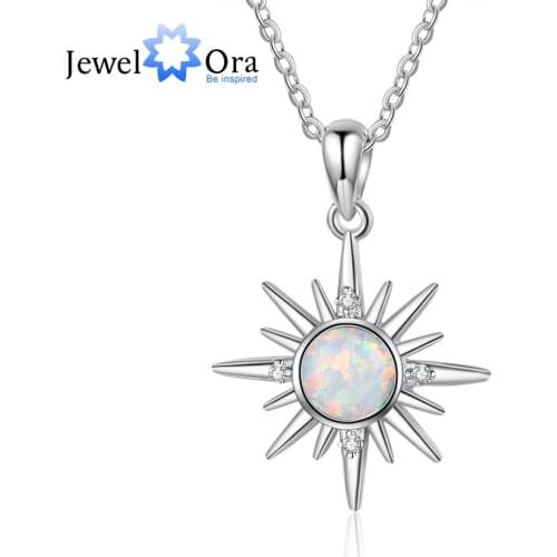 JewelOra Designer 2021 New Simulated White Opal Sun Pendant Necklace Silver Color Women Pendant Jewelry Accessories Gift for Her
